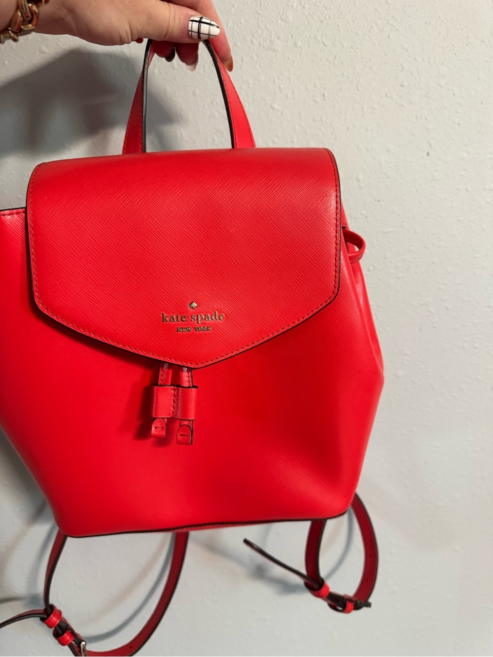 kate spade red saffiano leather backpack with flap